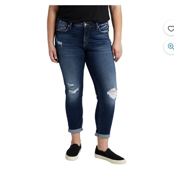 Silver Suki Curvy Fit Skinny Jeans Distressed Denim Stone Wash Blue Women SZ 18 - Picture 1 of 6